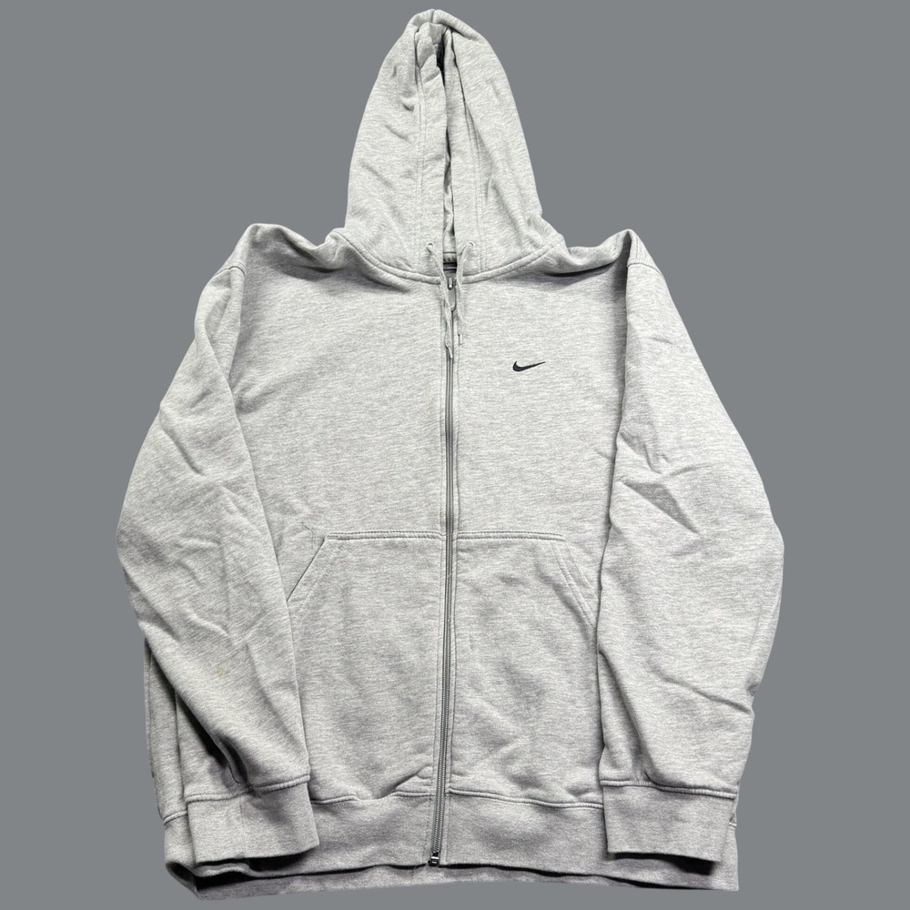 Nike Full Zip Hoodie Mens L Gray Embroidered Logo Sweatshirt Fleece Activewear